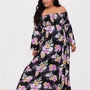 Torrid Black Floral Challis Off Shoulder Maxi Dress Size 1X